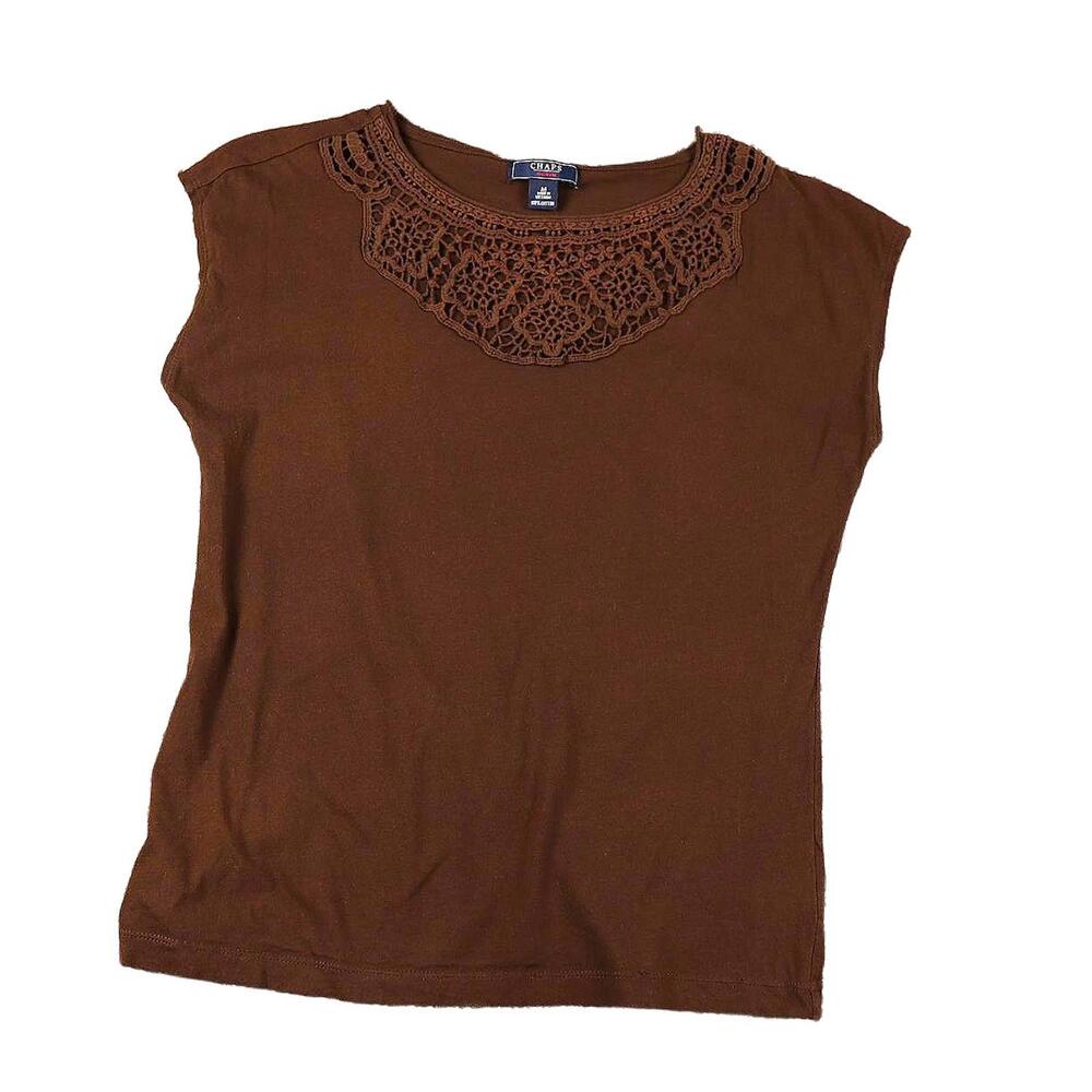 Chaps Denim by Ralph Lauren Brown Crochet Sleeveless 100% Cotton‎ Knit Top M